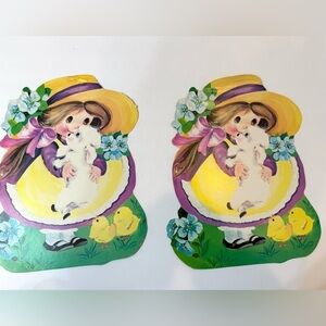 2 Vintage 1980’s Eureka Die Cut Easter Girl Lamb Cut Outs Double-sided